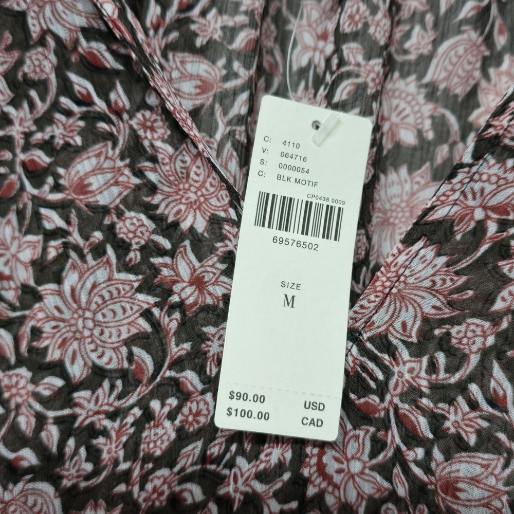 Anthropologie Blouse Medium V Neck Flutter Sleeve Floral Ruffle Sheer NWT - Picture 3 of 7